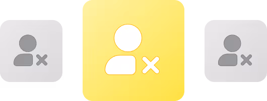 Drei Symbole mit einer Person und einem X, das mittlere Symbol ist gelb hervorgehoben.