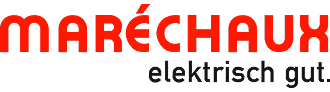 Logo mit dem Text 'MARÉCHAUX' in großen roten Buchstaben und darunter 'elektrisch gut' in kleineren schwarzen Buchstaben.