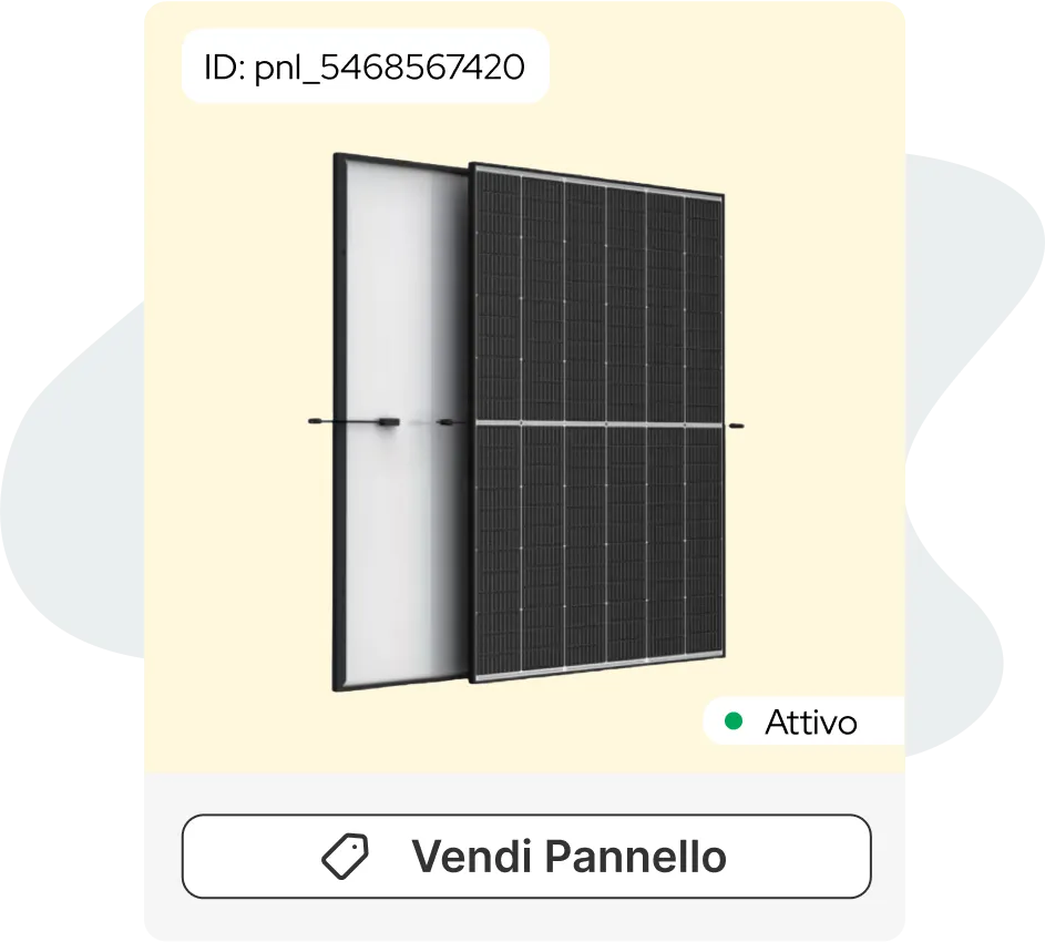 Scheda di un pannello fotovoltaico nell'app Deentra con il pulsante Vendi Pannello