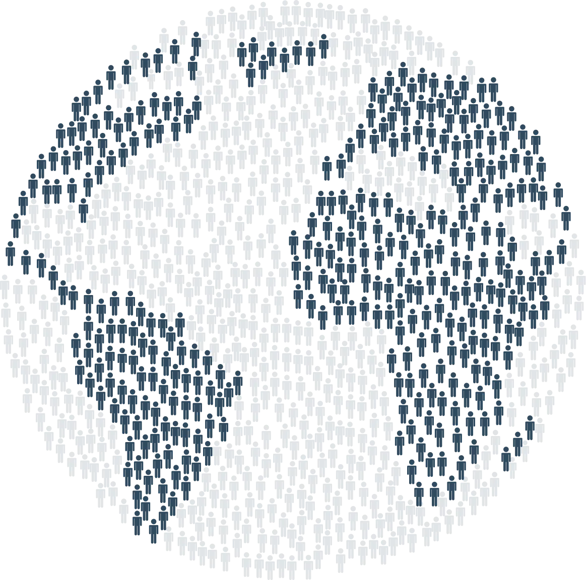 Globe composed of numerous small dark and light human figures.