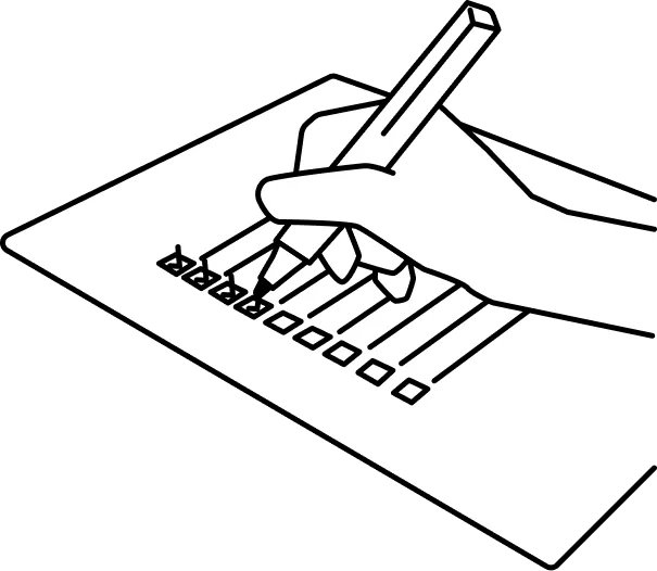 Hand marking checkboxes on a checklist with a pen.