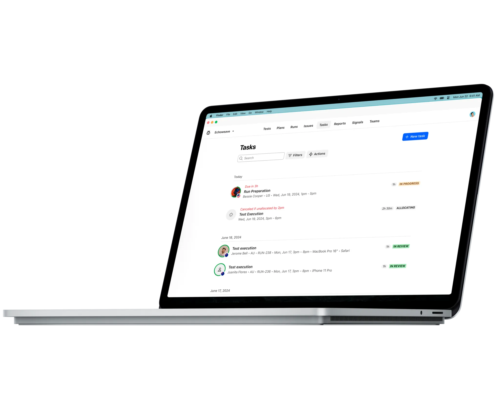 A mockup of a laptop with Testlio's platform
