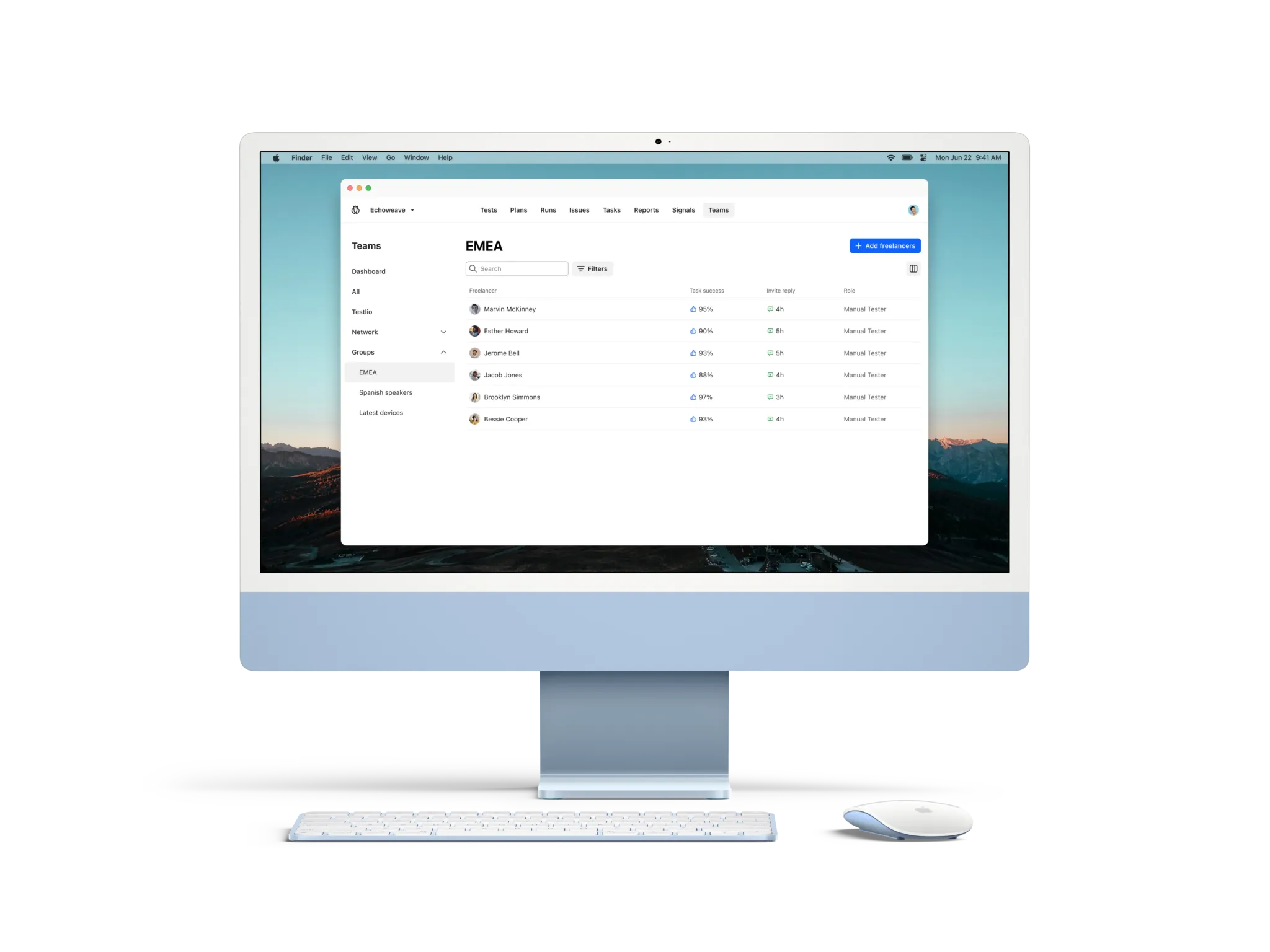 A mockup of a display with Testlio's platform