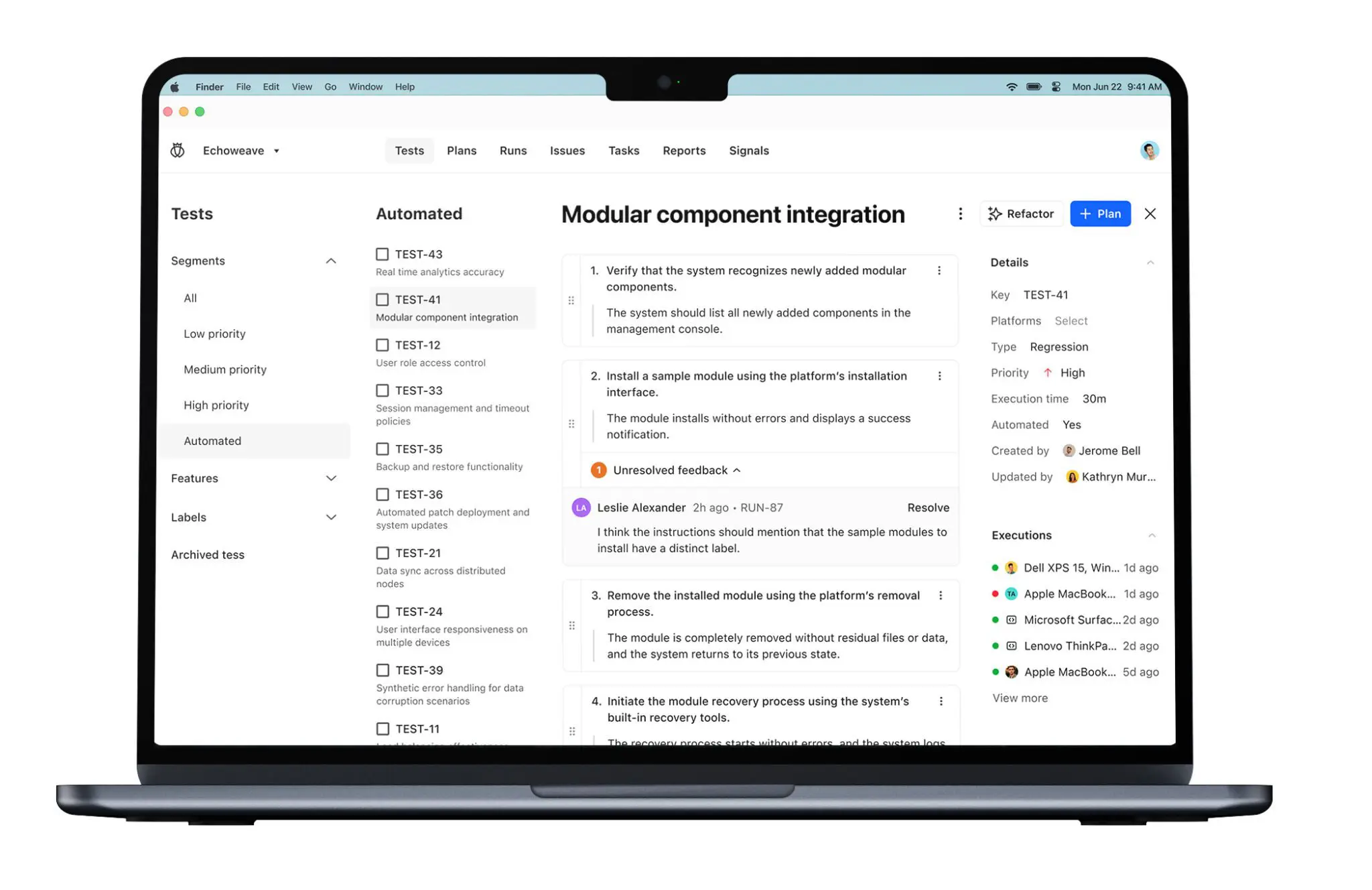 A mockup of a laptop with Testlio's platform