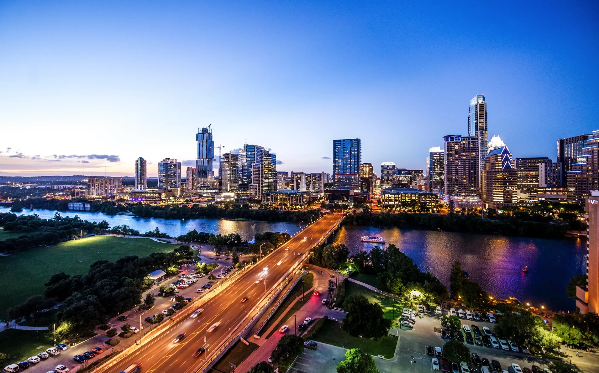 Photo of business buildings during sunset