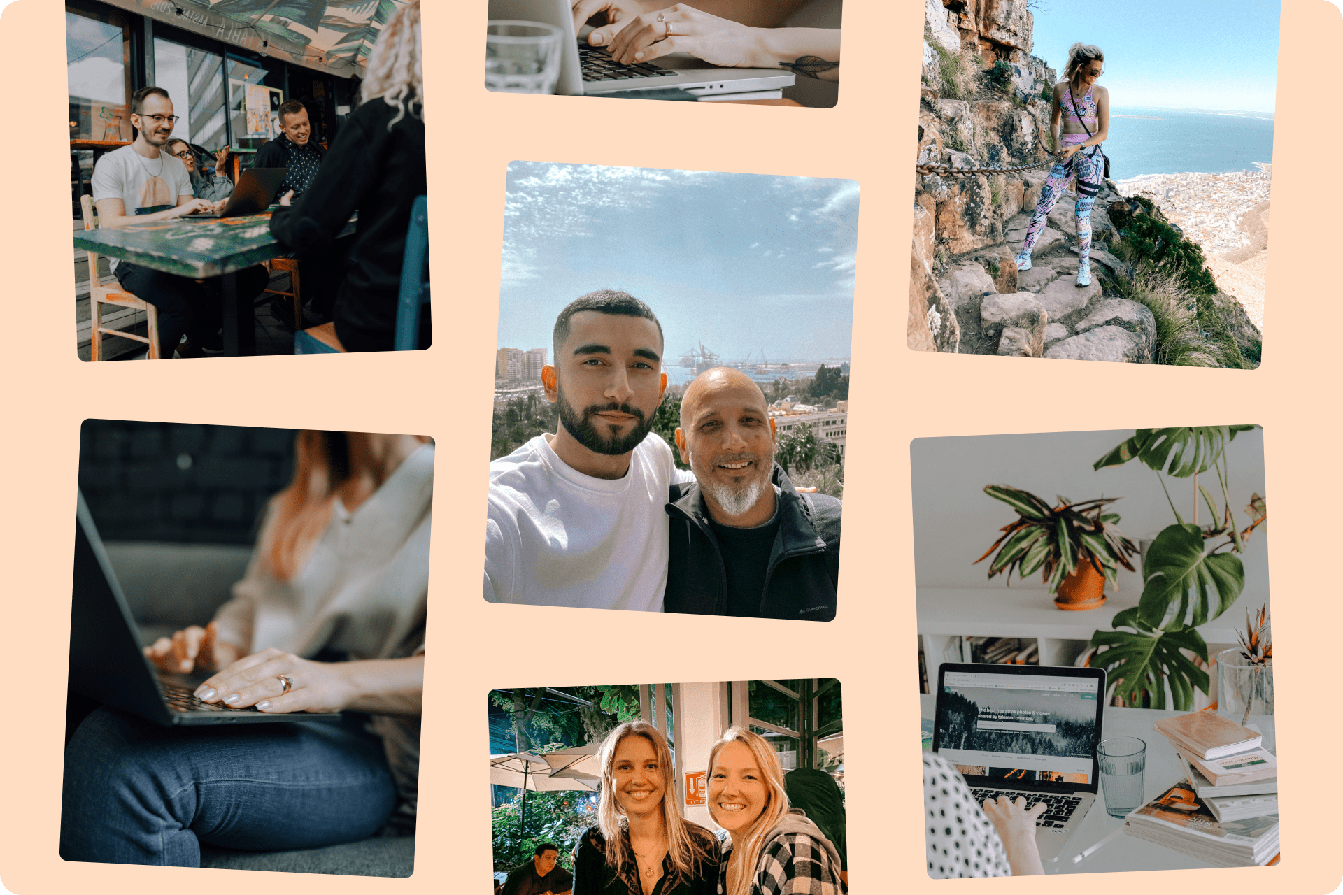 Collage of working nomads and travellers