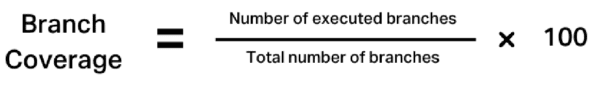 Branch Coverage = Number of executed branches / Total number of branches x 100