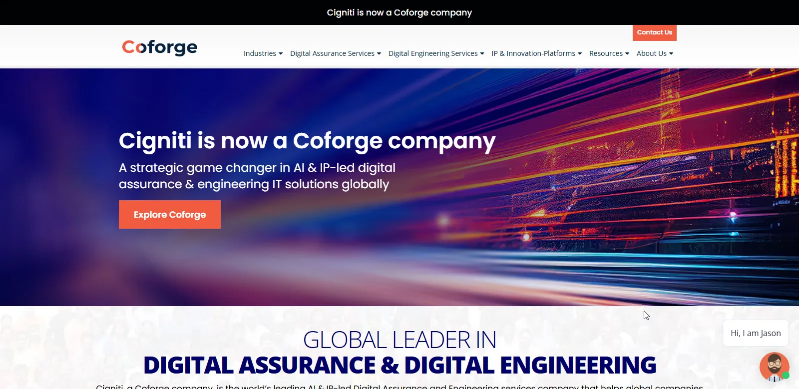 Cigniti Coforge homepage