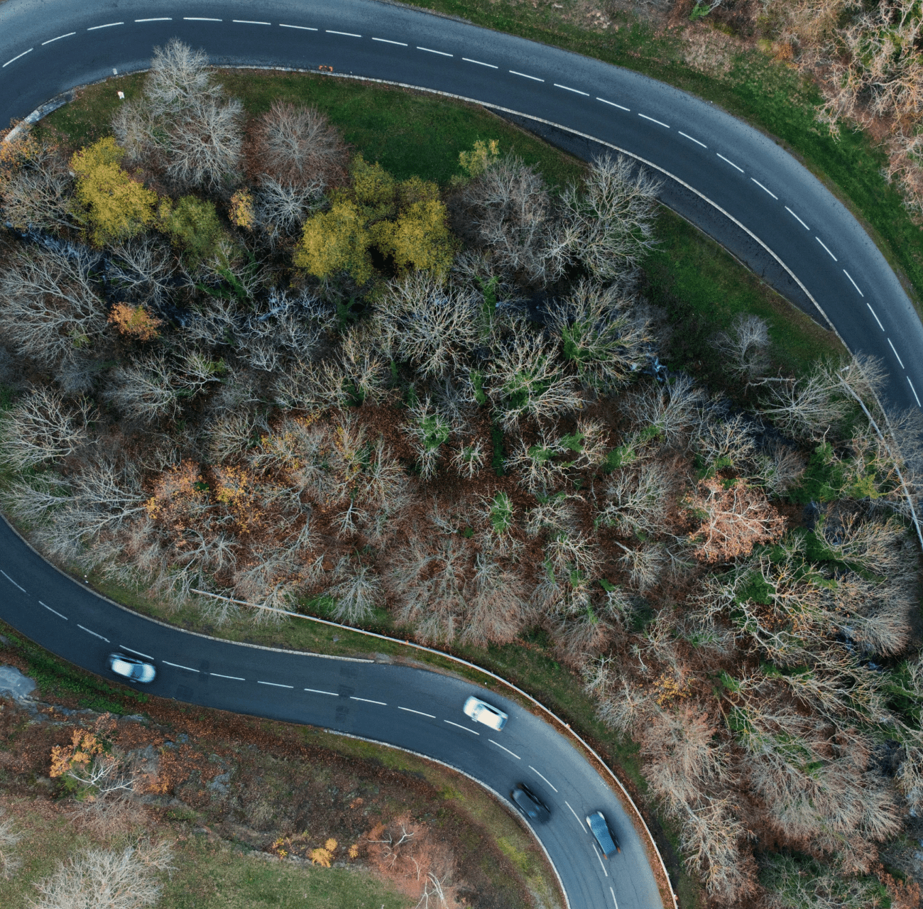 Software Test Estimation Blog, shows winding road with a few cars in a summer setting