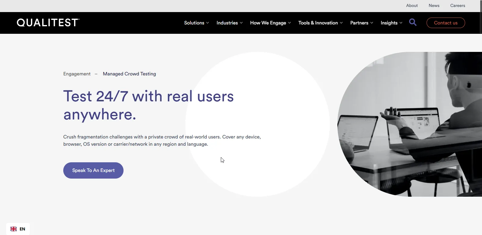Screenshot of Qualitest's homepage