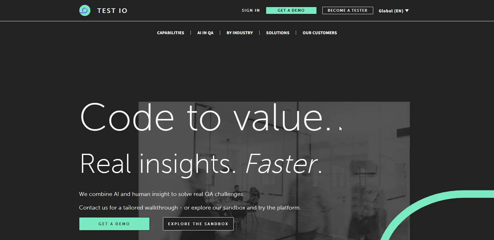 Screenshot of Test IO's homepage