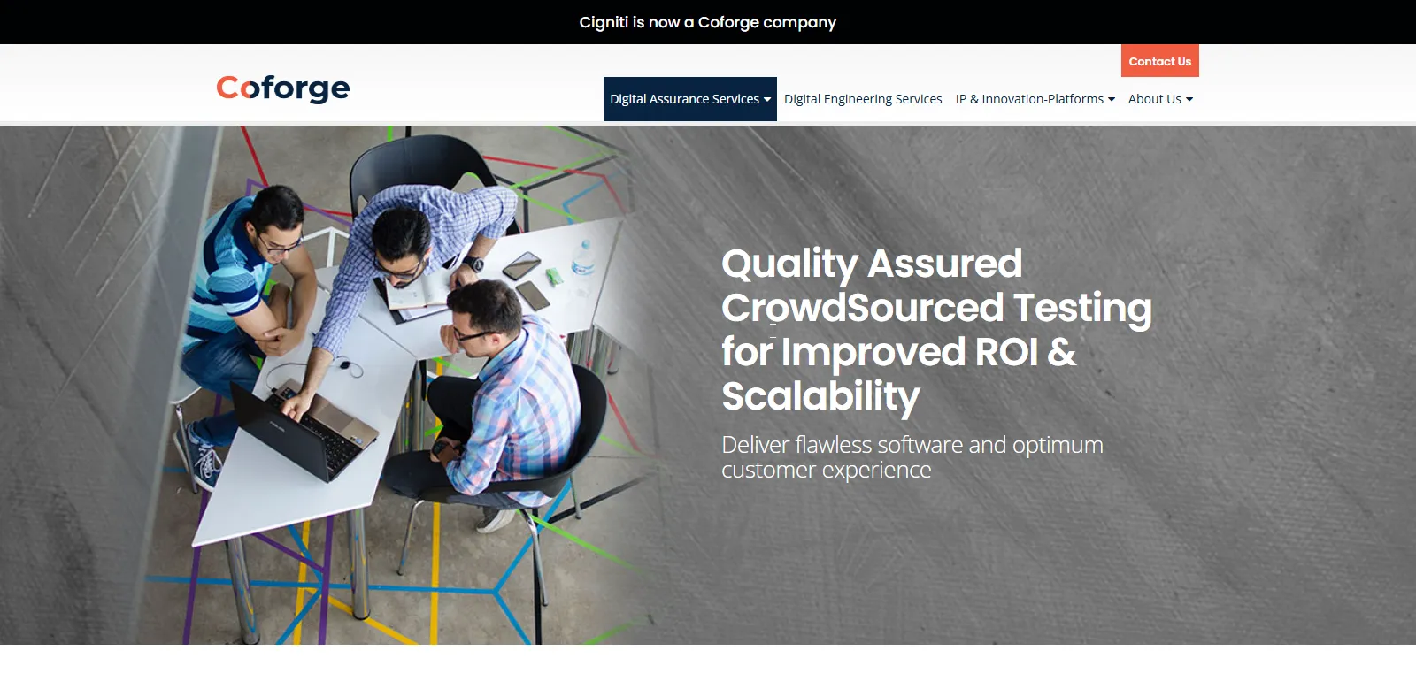 Screenshot of Cigniti's homepage