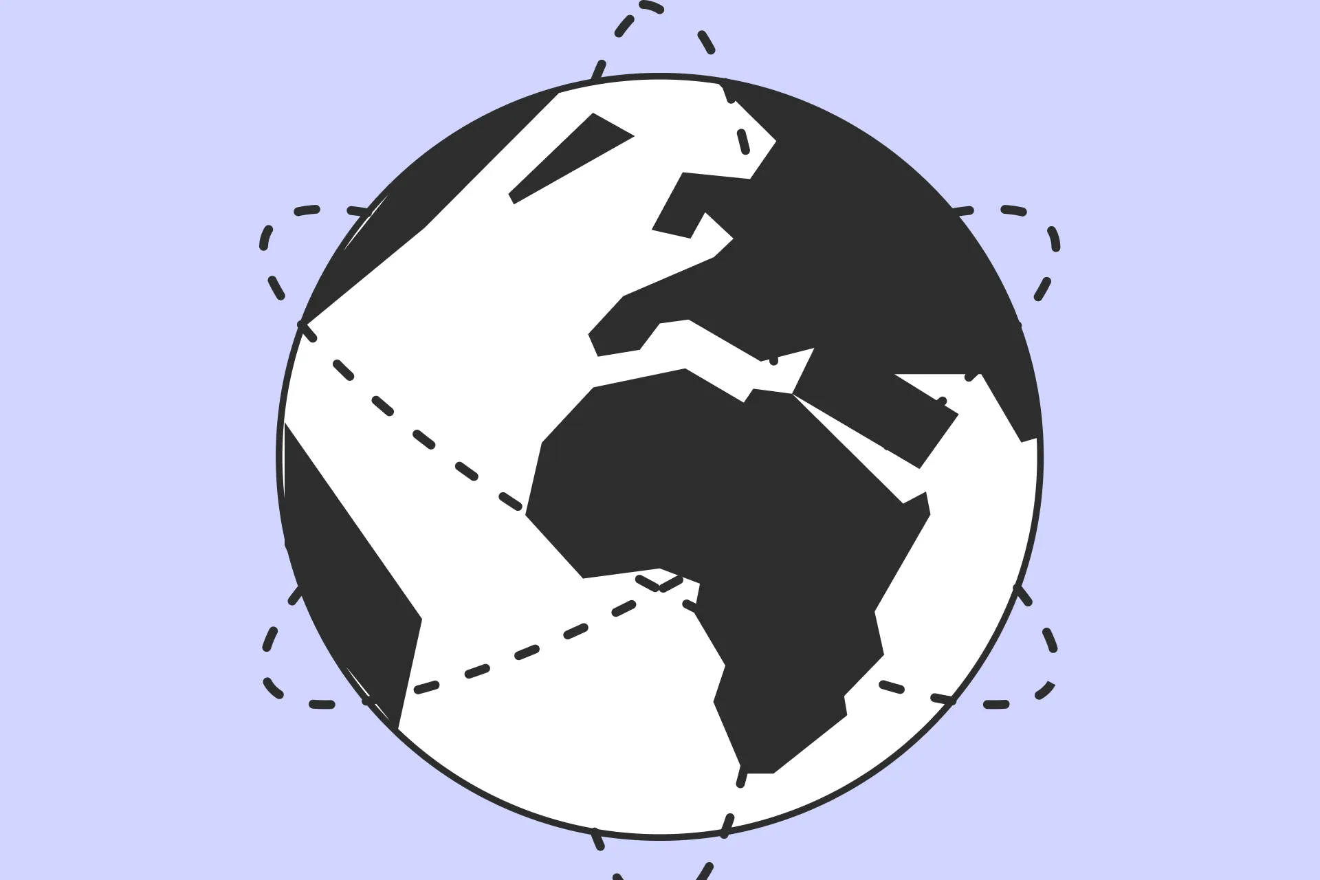 Illustration of a bold graphic globe with a dashed orbit line, representing global software testing coverage