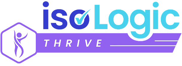 isoLogic Thrive logo with a stylized person inside a hexagon and a checkmark in the letter o.