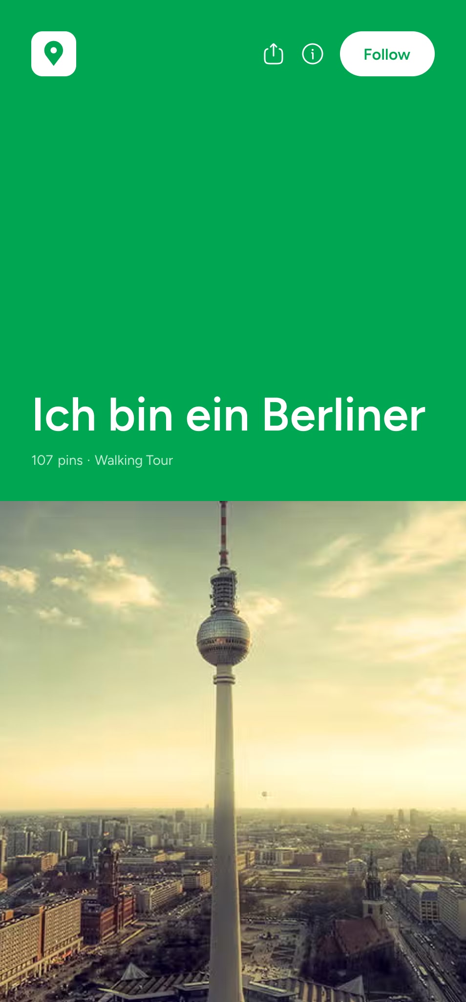 Berlin TV Tower (Fernsehturm) standing tall over the cityscape under a partly cloudy sky at sunset.