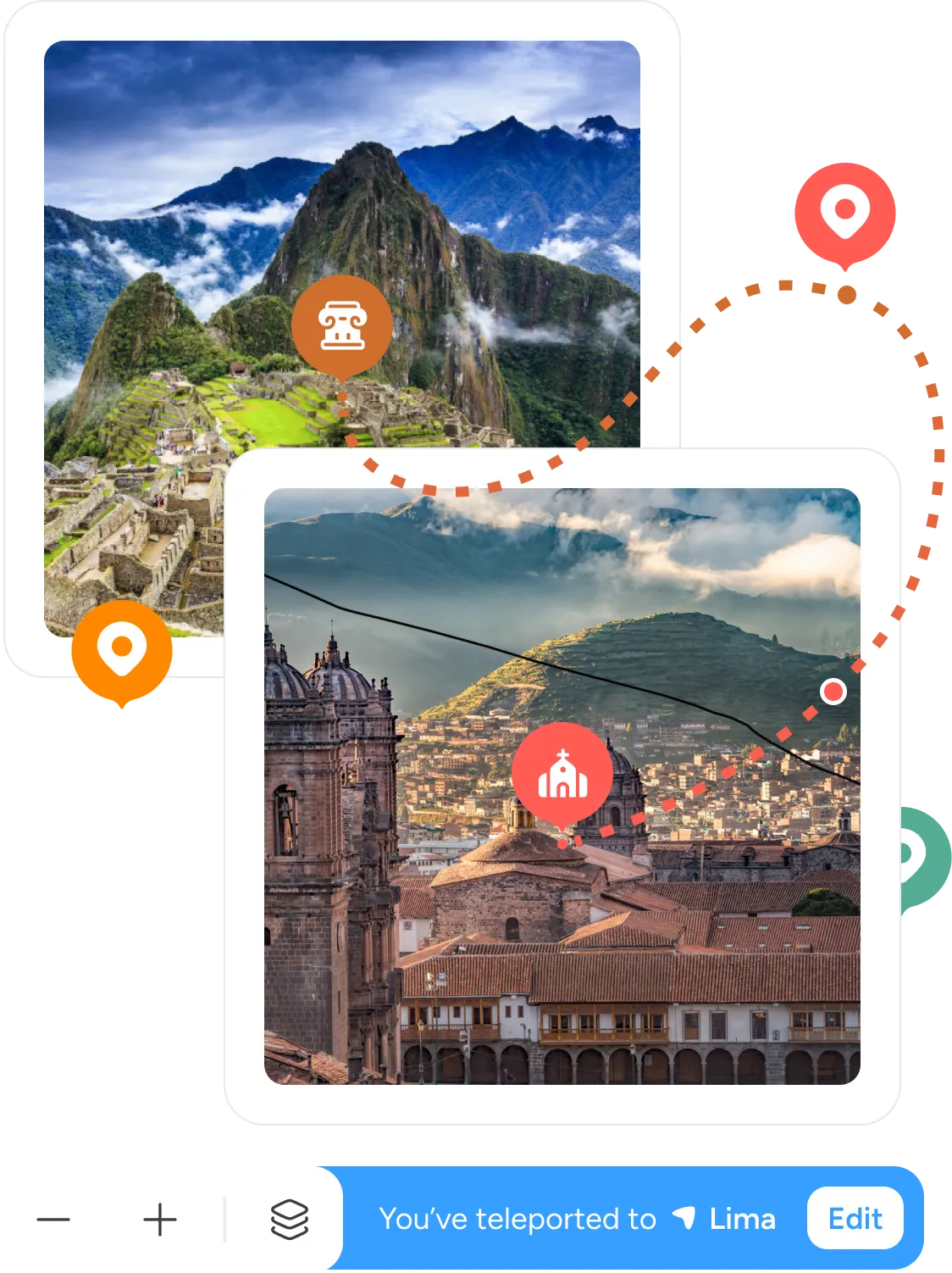 A saved pin showing a site's map location, last visit, next action and owner