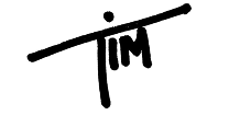 Stylized black handwritten initials 'TIM' with a horizontal line extending from the top of the T.