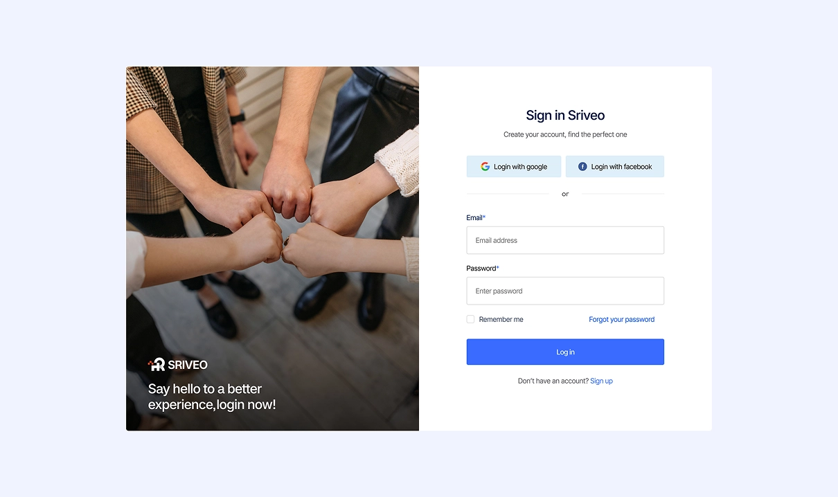 Sriveo-landing-sign-in