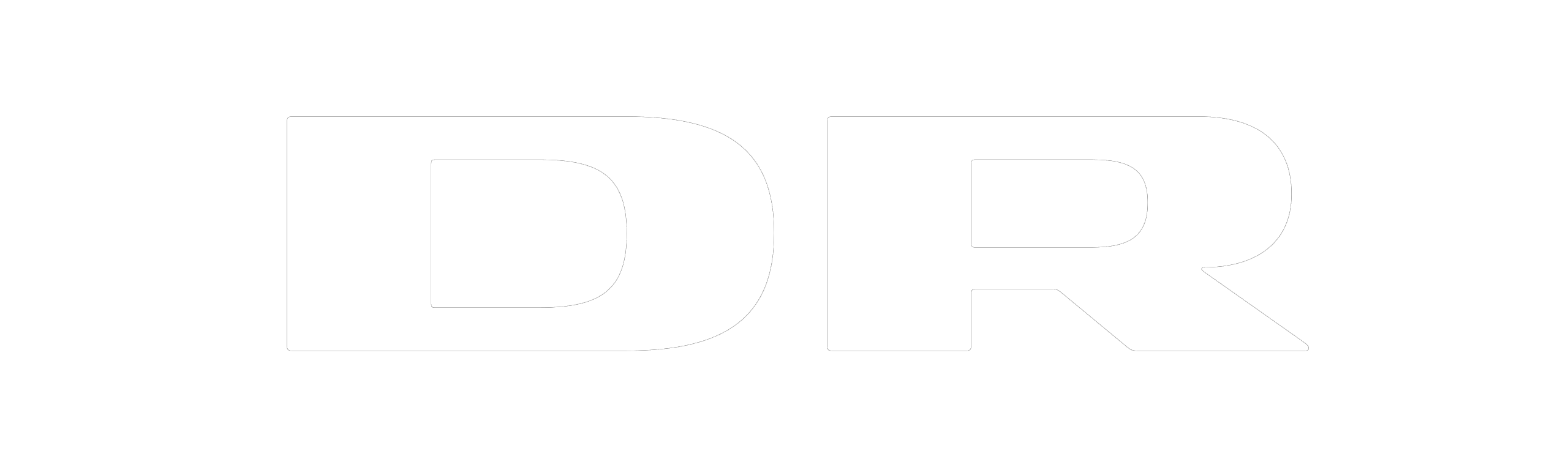 Hvidt DR-logo på sort baggrund.