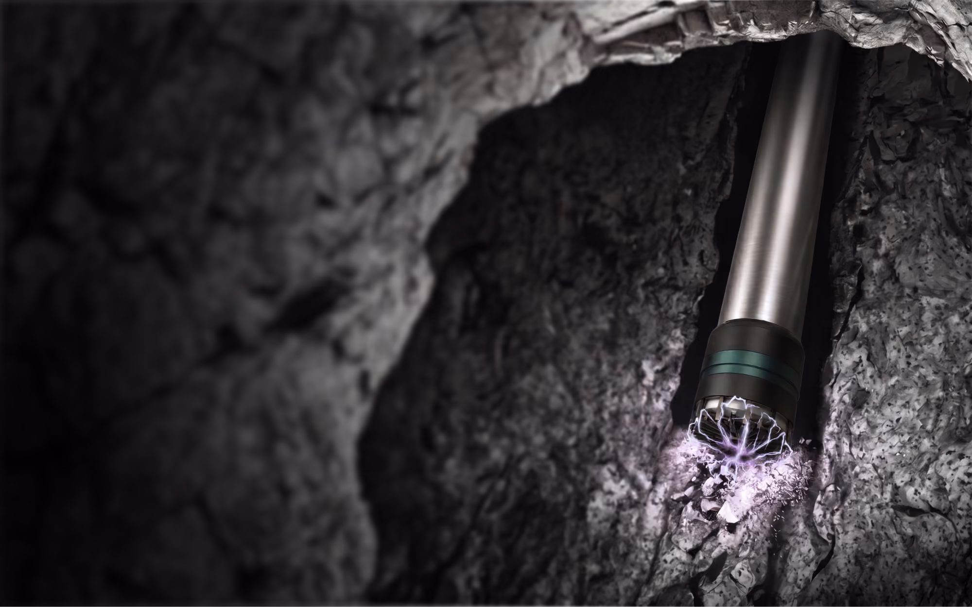 Electric Impulse Drilling head breaking granite