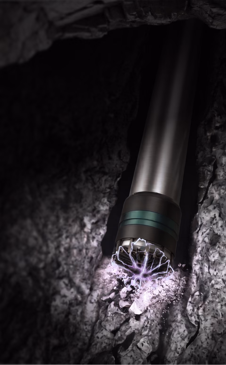 Electric Impulse Drilling head breaking granite