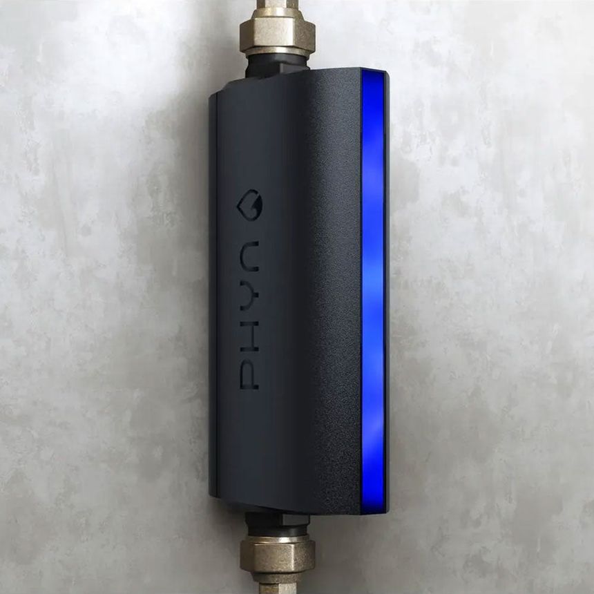 Phyn Plus smart water assistant valve fitted to a pipe