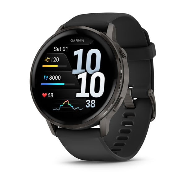 Garmin Venu 4 smartwatch with AMOLED display and stylish stainless steel bezel