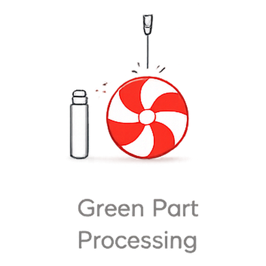 Green part processing stage of the Cold Metal Fusion process