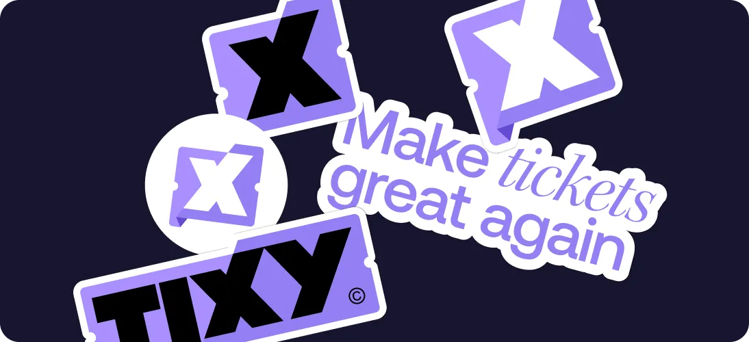 Graphic with stylized letter X logos and text 'Make tickets great again' on a dark background.