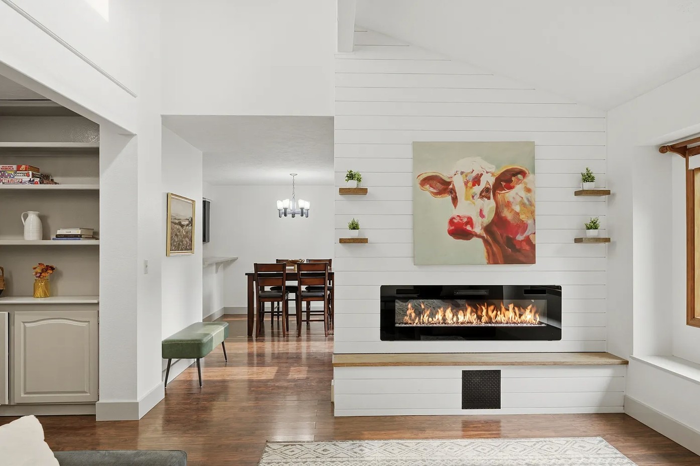Furnished short-term rental living area ready for guests