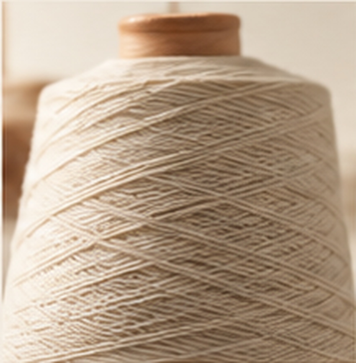 Cone of cream cotton yarn