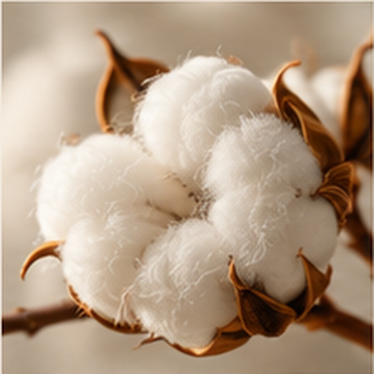 Open cotton boll on the branch
