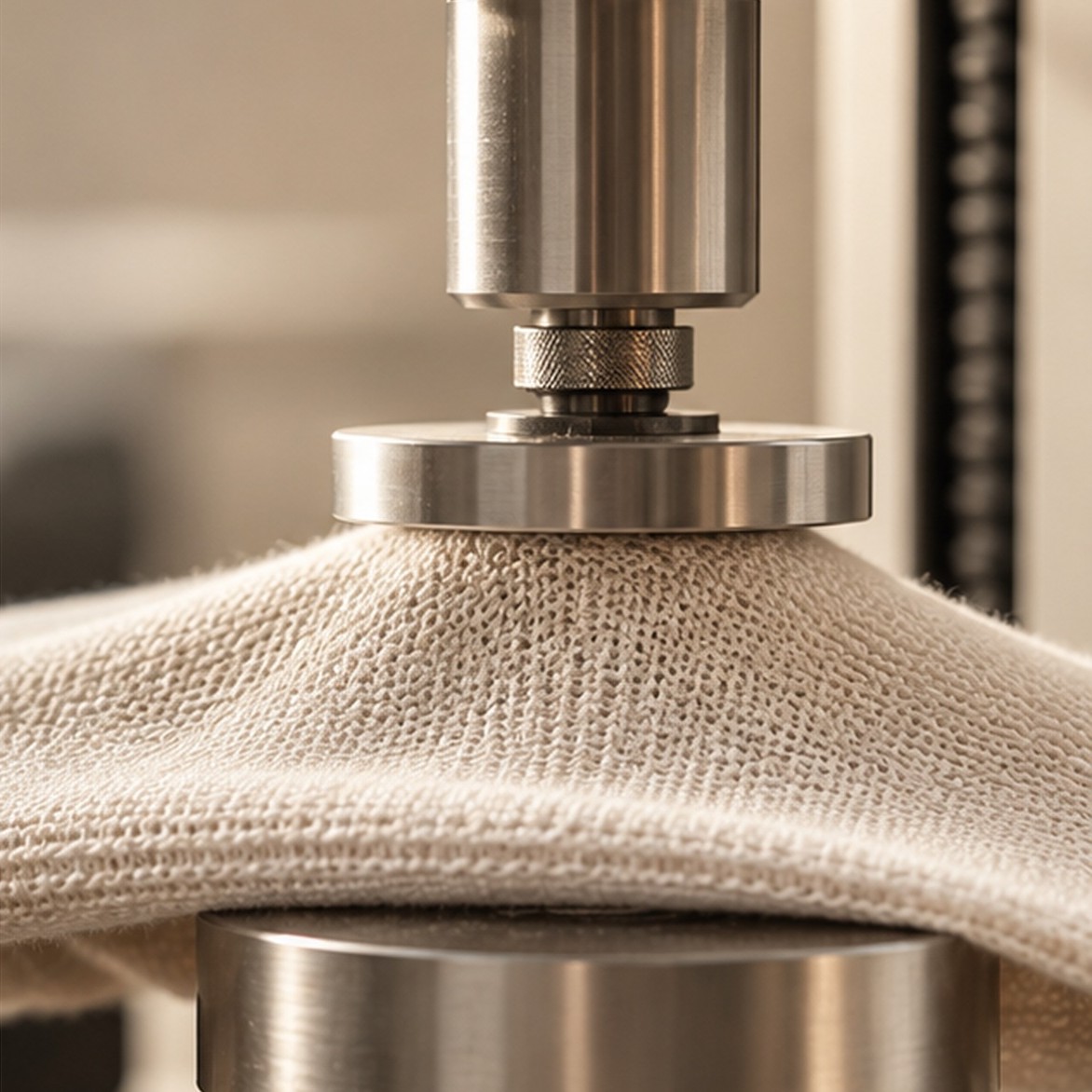 Cotton knit under a testing instrument, illustrative image
