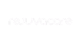 Rejuvacare brand logo with white text on a black background.