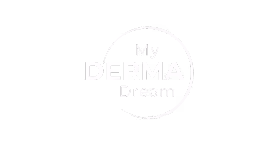 My DERMA Dream logo with text inside a partial circle on black background.
