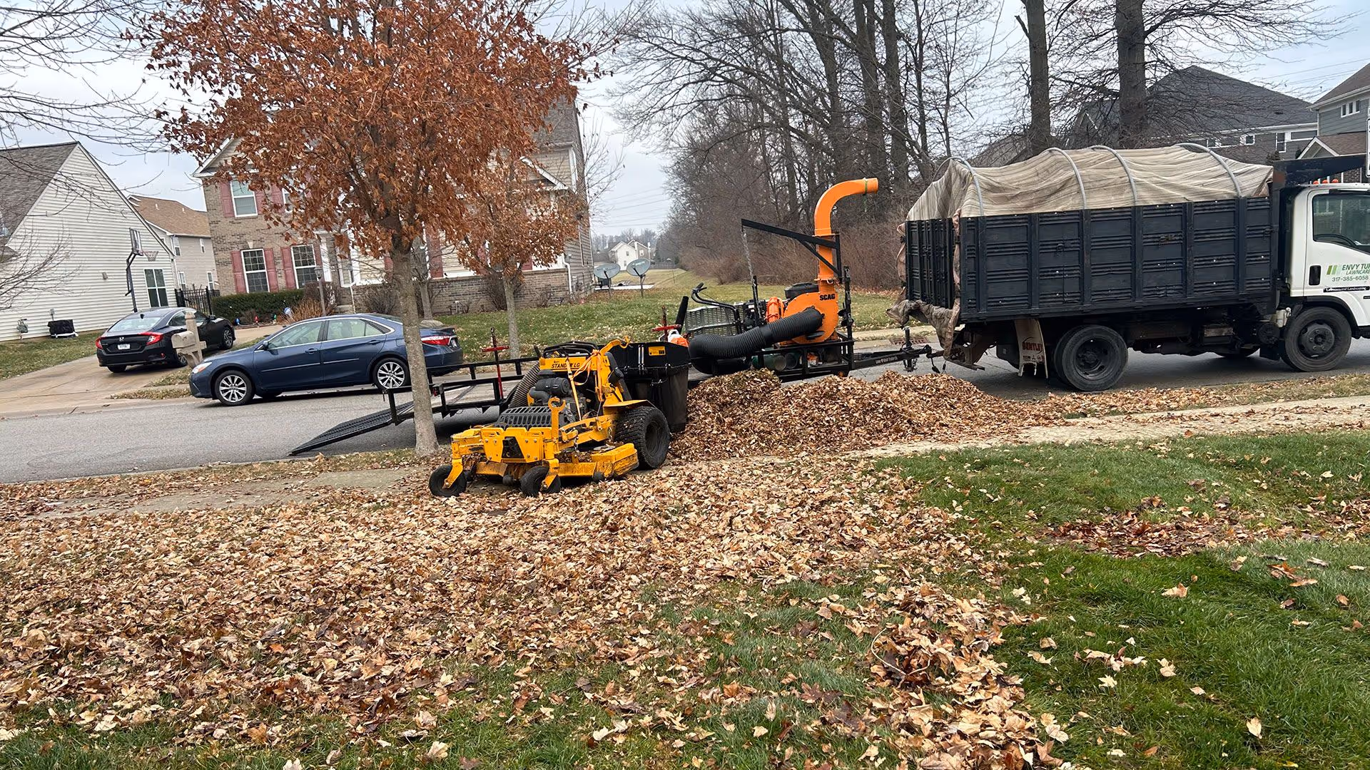 Seasonal fall lawn cleanup for a residential property in Noblesville, IN