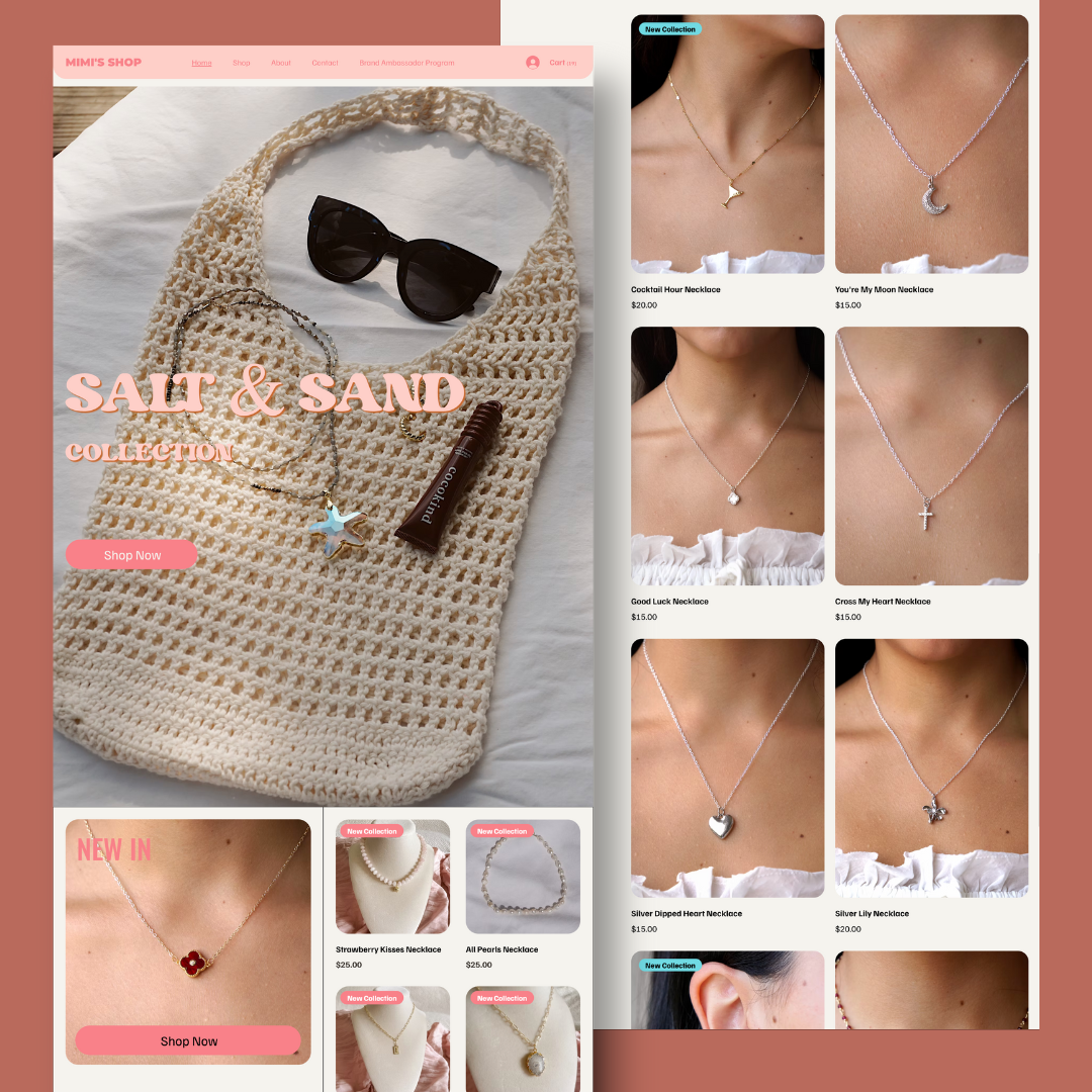 Mimi's shop website screenshots