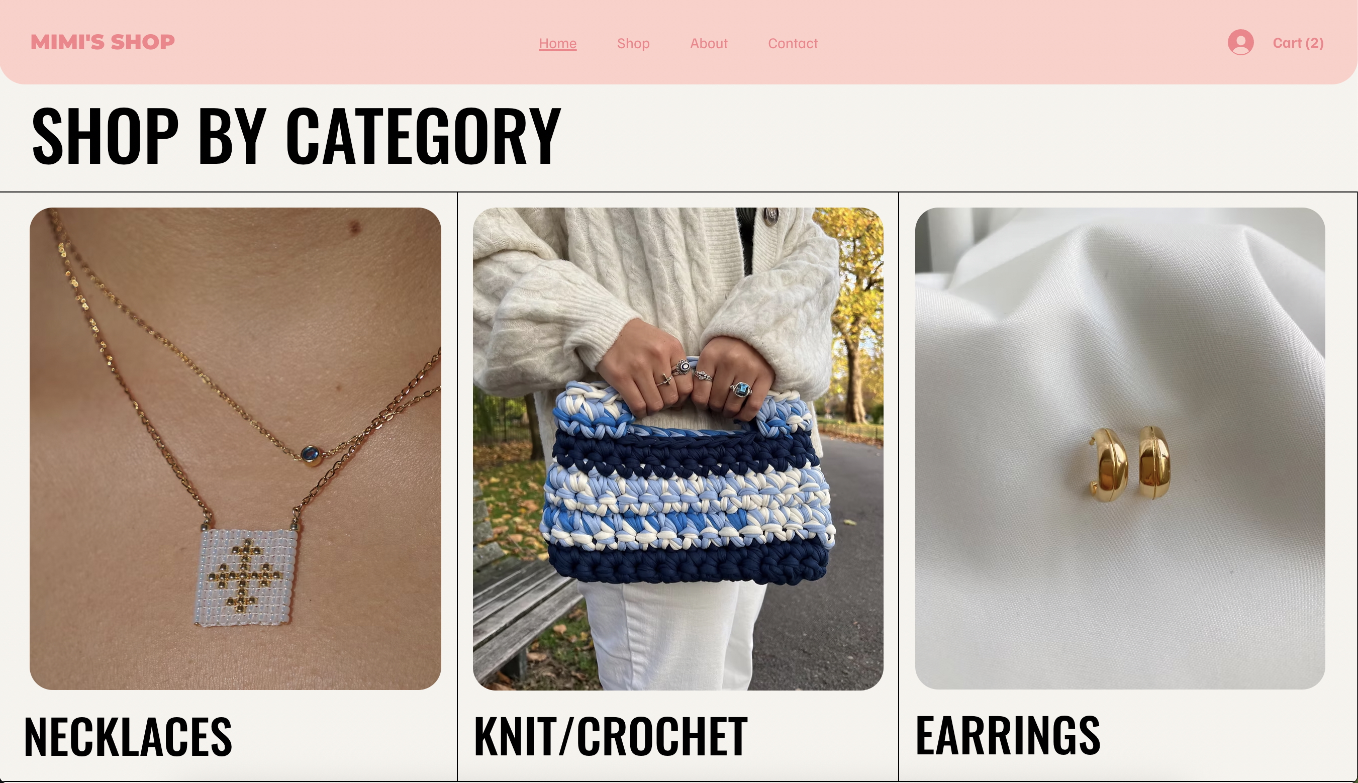 Mimi's shop website screenshots