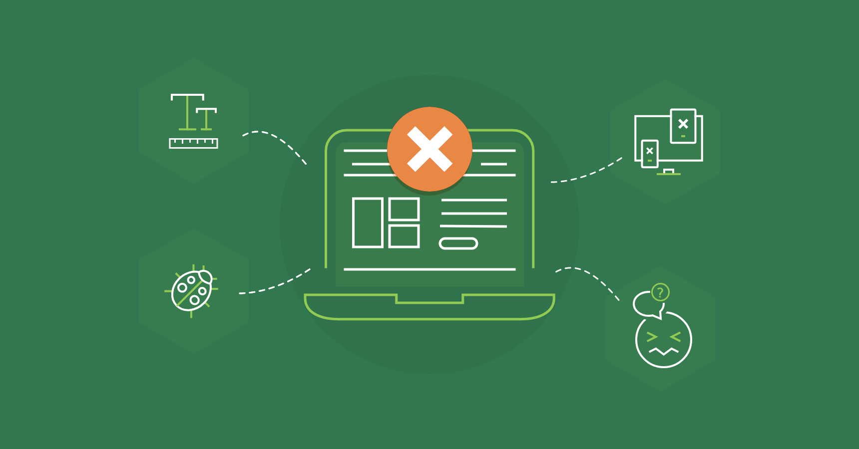 green graphic depicting website mistakes