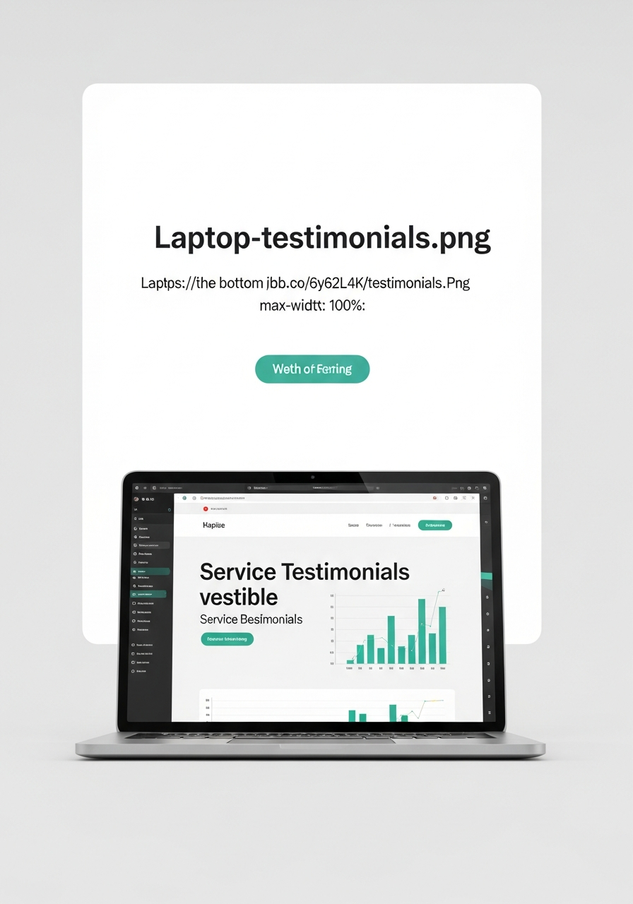 Laptop screen showing testimonials section scrolled mostly out of view at the bottom of a webpage.
