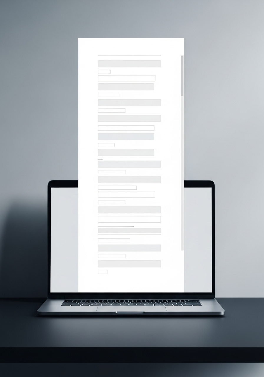 Laptop displaying a long contact form with multiple empty fields.