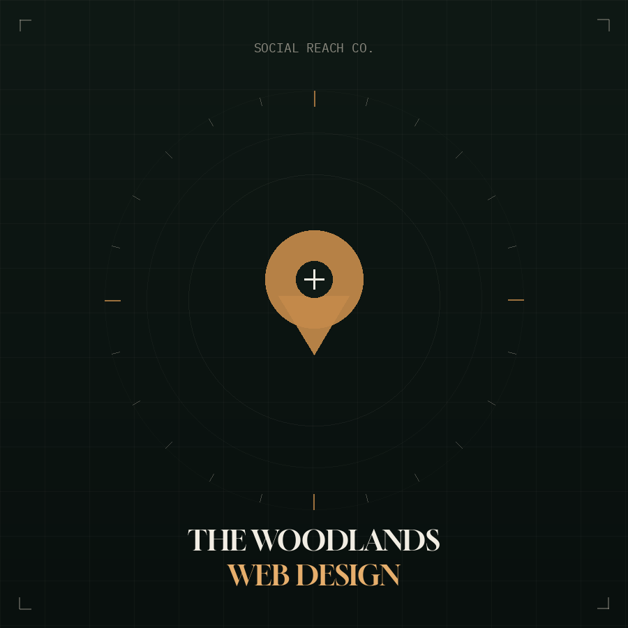Compass and map-pin medallion badge design representing web design services in The Woodlands