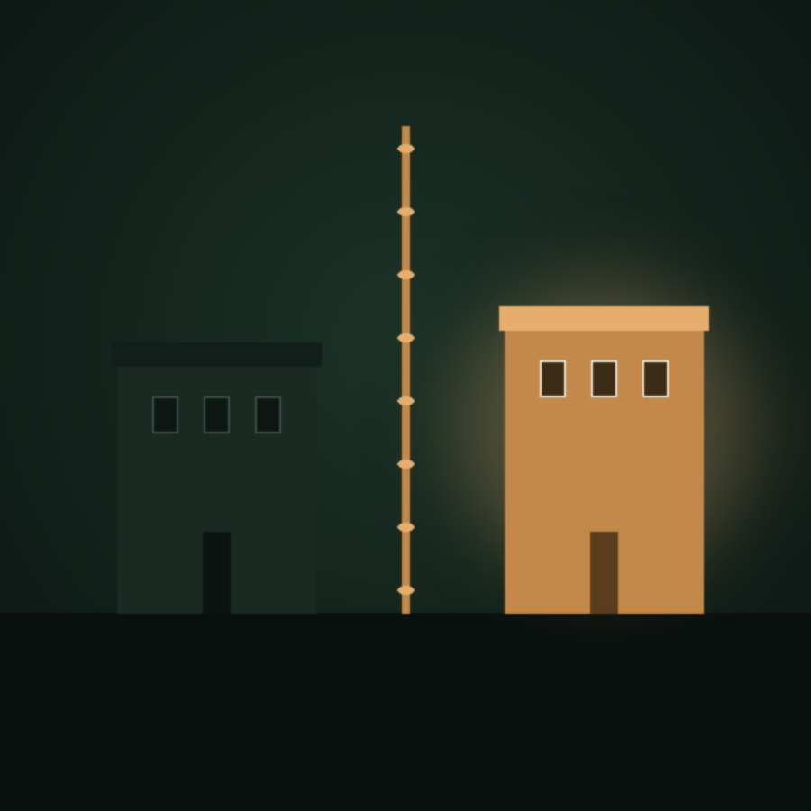 Side-by-side illustration comparing a dim outdated storefront facade to a bright current one, divided by an amber threshold marker