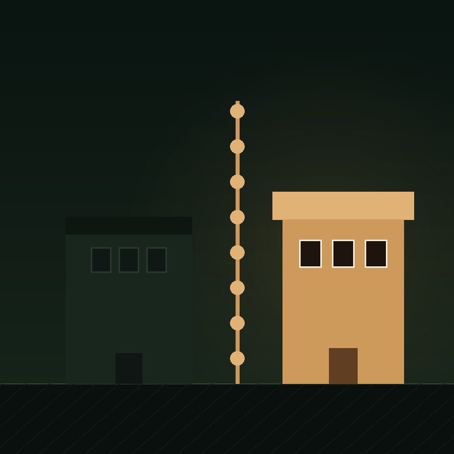 Side-by-side illustration comparing a dim outdated storefront to a bright glowing storefront, divided by an amber beacon line, representing outdated versus modern web presence