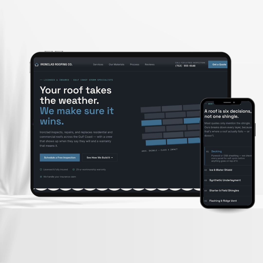 Ironclad Roofing Co. — roofing company website design example by Social Reach