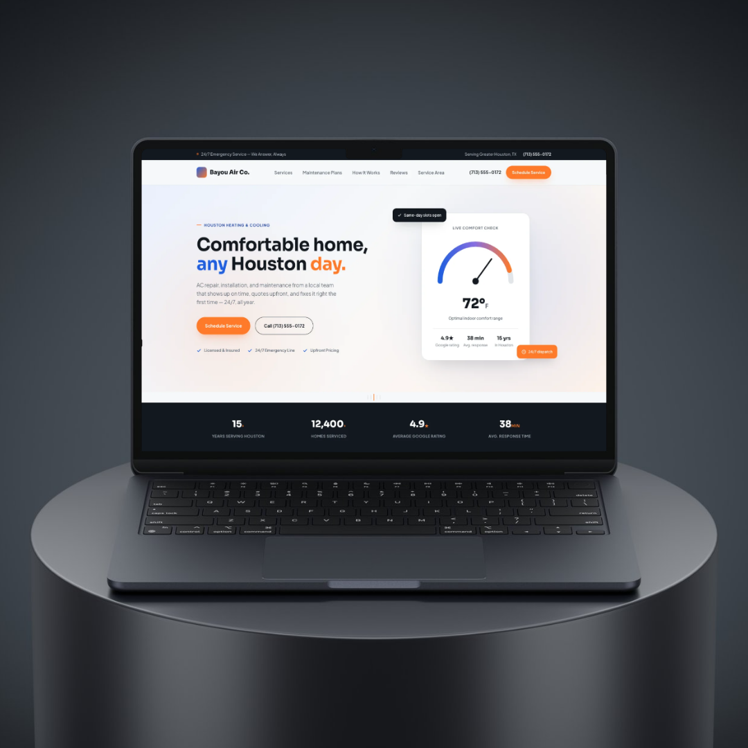 Bayou Air co. — HVAC company website design example by Social Reach