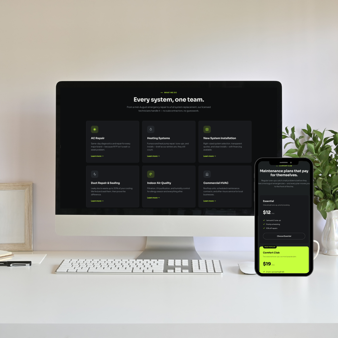Comfort Club — HVAC company website design example by Social Reach