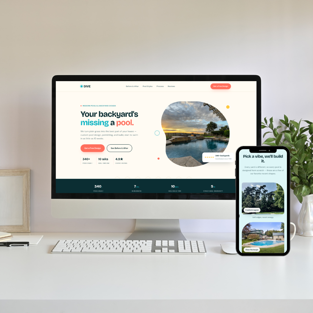 DIVE Pool Co. — pool builder website design example by Social Reach