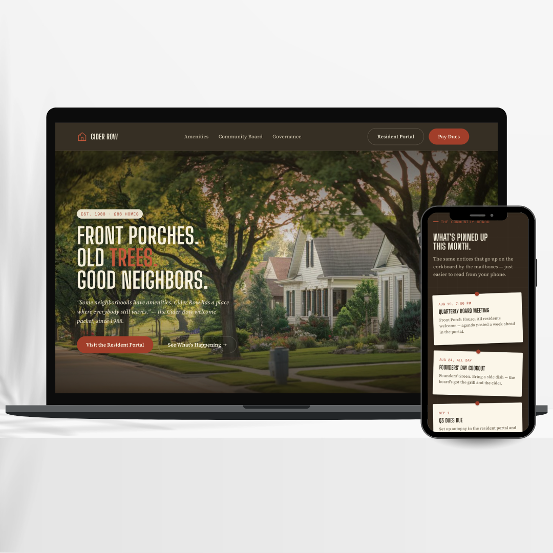 Cider Row HOA — HOA website design example by Social Reach