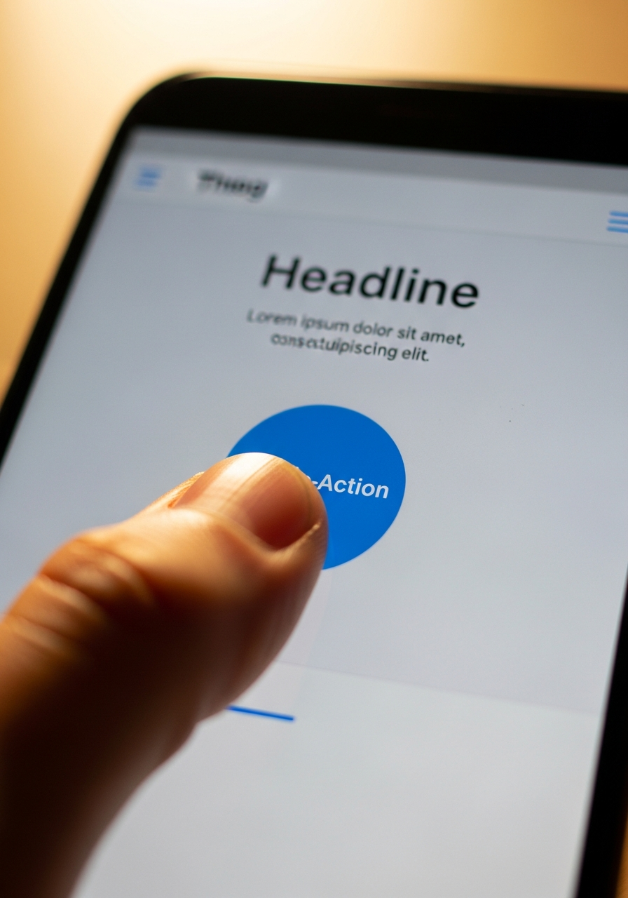 Thumb tapping a call-to-action button on a mobile website